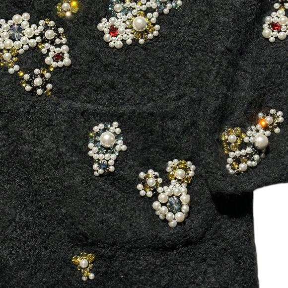 $3,100 Connexion Heavy Black Cardigan w/Jewels & Pearls Oversized Fit XL L - Picture 3 of 6